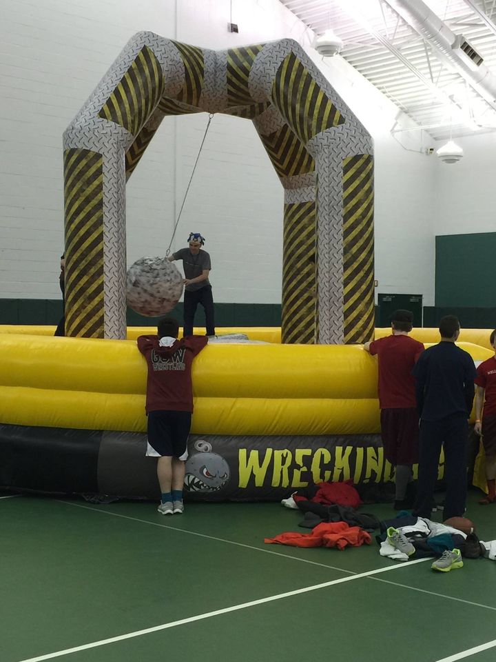 Wrecking Ball inflatable in school gym