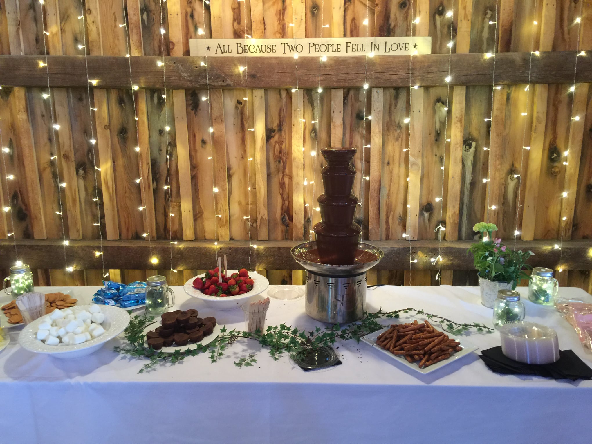 chocolate flowing around with a beautiful backdrop